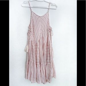 En Creme pink contrasting stripe side lace up boho babydoll dress tassel size s